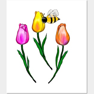 Bee themed gifts for women men and kids spring tulips flowers bumble bee - save the bees T-Shirt Posters and Art